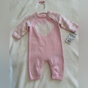 Cat & Jack NB Pink Heart Knit Romper – Newborn Long Sleeve One-Piece